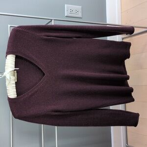 White And Warren Cashmere Maroon V-Neck Sweater